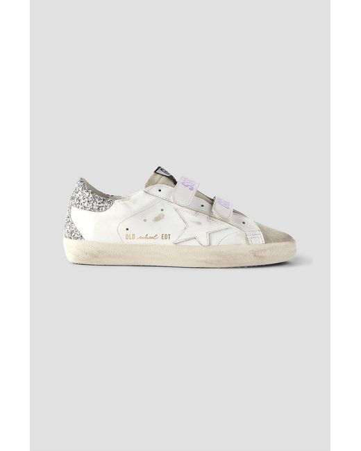 Golden Goose Deluxe Brand White Old School Distressed Glittered Leather Sneakers