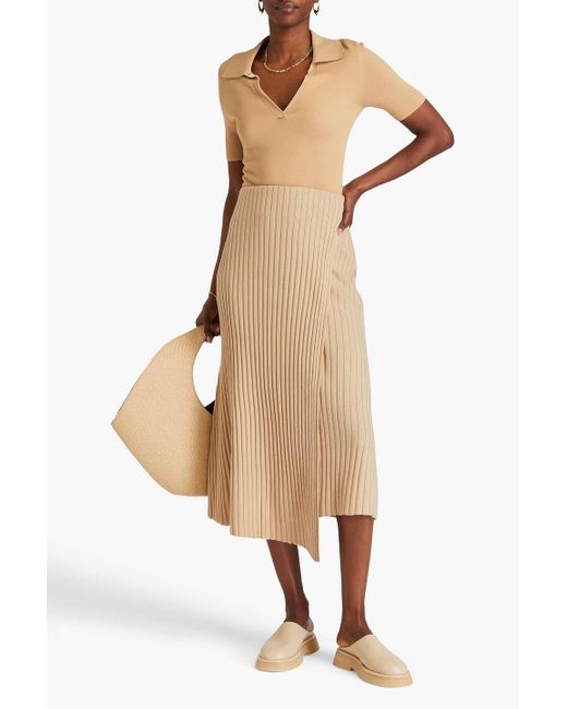 By Malene Birger Natural Cassila Wrap-effect Ribbed Merino Wool Midi Skirt