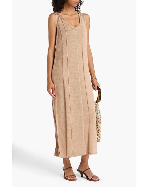 Joseph Natural Ribbed Linen-bend Midi Dress