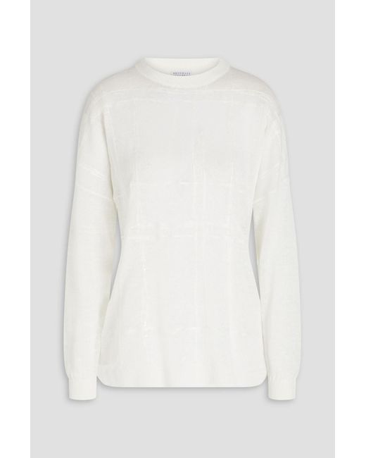 Brunello Cucinelli White Embellished Linen-blend Sweater