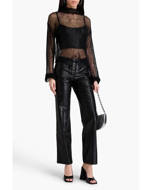 ROTATE BIRGER CHRISTENSEN Black Lace-up Faux-leather Flared Pants