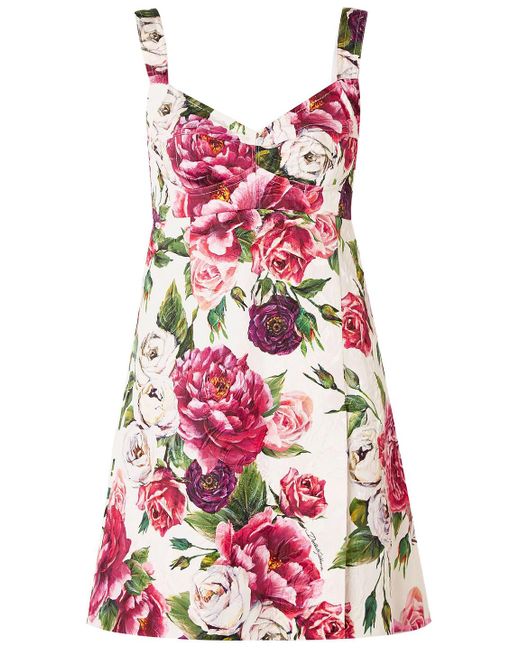 Dolce & Gabbana Red Floral-print Cotton-blend Cloqué Mini Dress