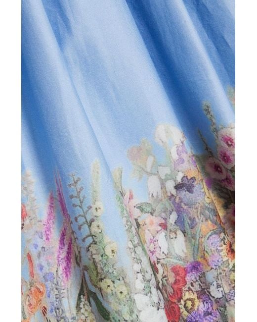 Mikael Aghal Blue Plissiertes kleid aus popeline aus einer baumwollmischung mit floralem print und schleife