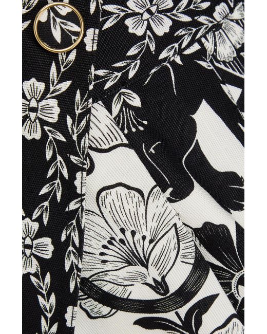 Farm Rio Black Pleated Printed Cotton And Lyocell-blend Canvas Mini Skirt