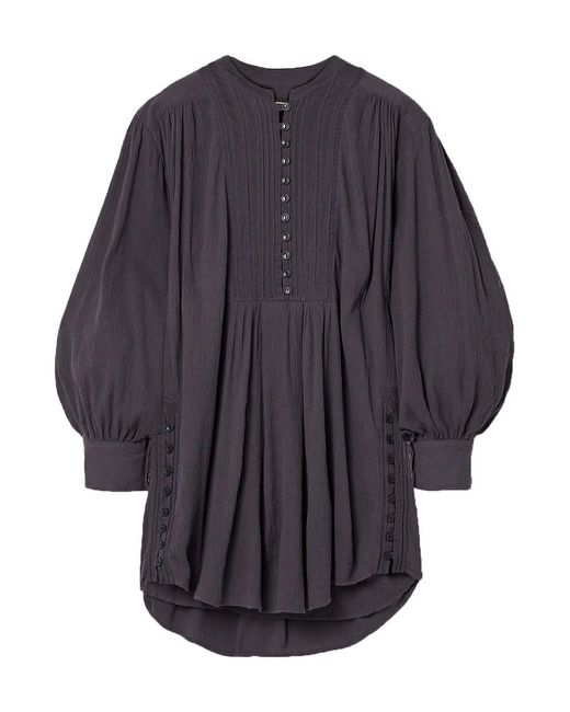 Isabel Marant Blue Yacolt Pintucked Crinkled Cotton-Voile Mini Dress