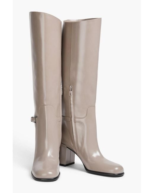 Sergio Rossi White Buckled Glossed-leather Knee Boots