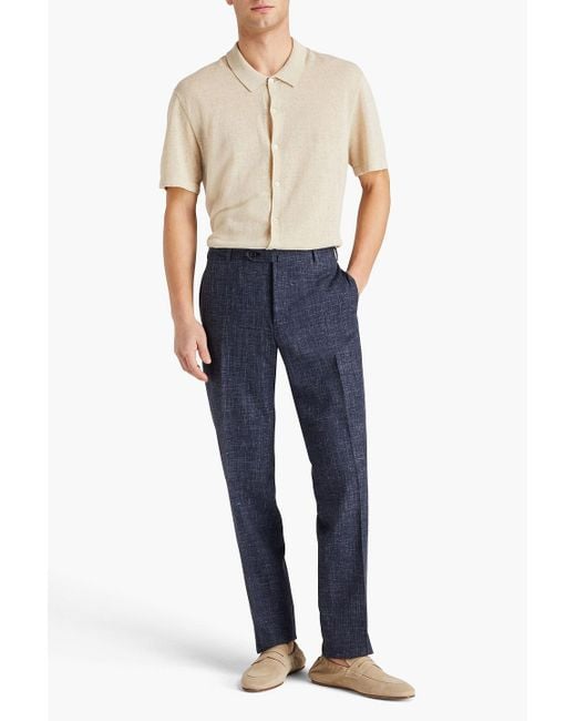 Canali Blue Mélange Wool, Silk And Linen-blend Pants for men