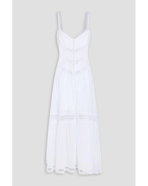 Charo Ruiz White Tiana Lace-Paneled Cotton-Blend Poplin Maxi Dress