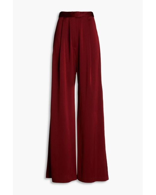 Alex Perry Red Hartley Pleated Satin-crepe Wide-leg Pants