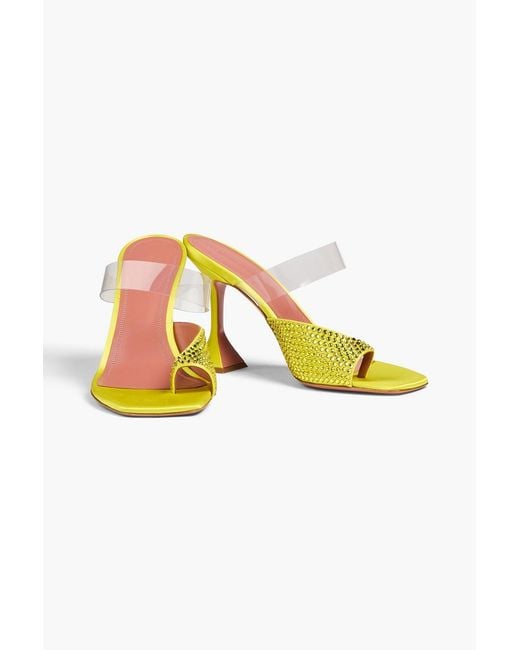 AMINA MUADDI Yellow Paloma Crystal-embellished Satin And Pvc Mules