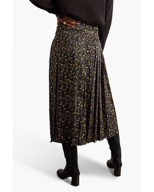 Cefinn Black Savannah Pleated Floral-print Twill Skirt