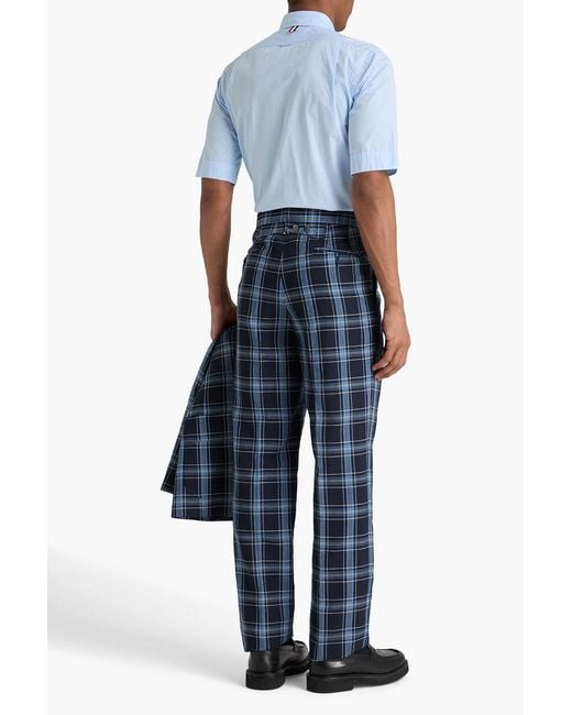 Thom Browne Blue Checked Wool And Linen-Blend Suit Pants for men