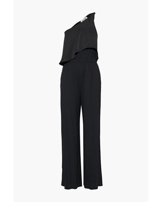 Diane von Furstenberg Synthetic Rosalyee One-shoulder Jersey-blend Jumpsuit  in Black | Lyst