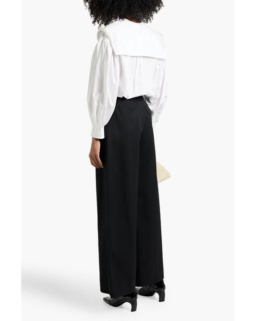 Simone Rocha White Faux Pearl-Embellished Cotton-Poplin Shirt