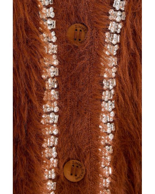 Zimmermann Brown Crystal-Embellished Brushed Knitted Cardigan