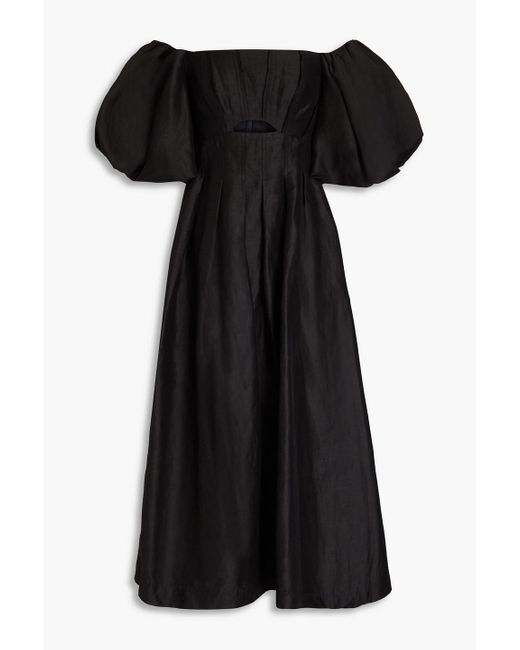 Aje. Black Eugenie Off-the-shoulder Cutout Linen-blend Midi Dress