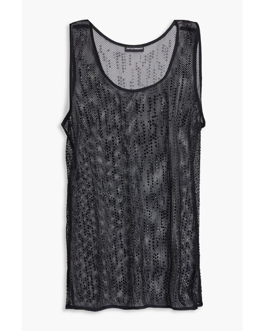 Emporio Armani Gray Crystal-embellished Open-knit Tank