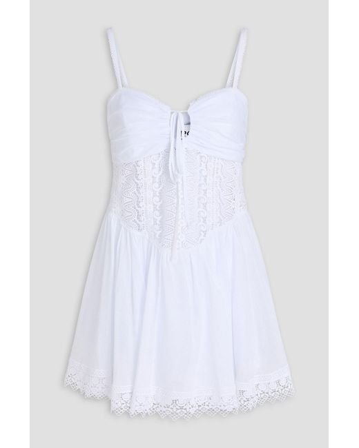 Charo Ruiz White Paulette Crochet-Trimmed Cotton-Blend Mini Dress