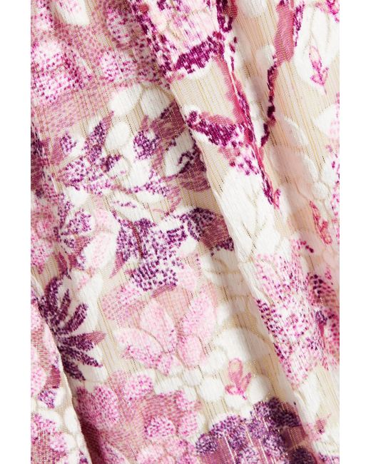 Hemant & Nandita Pink Suki One-sleeve Metallic Devoré-velvet Midi Dress