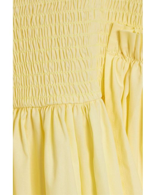 Shrimps Yellow Emma Draped Shirred Cotton-poplin Dress