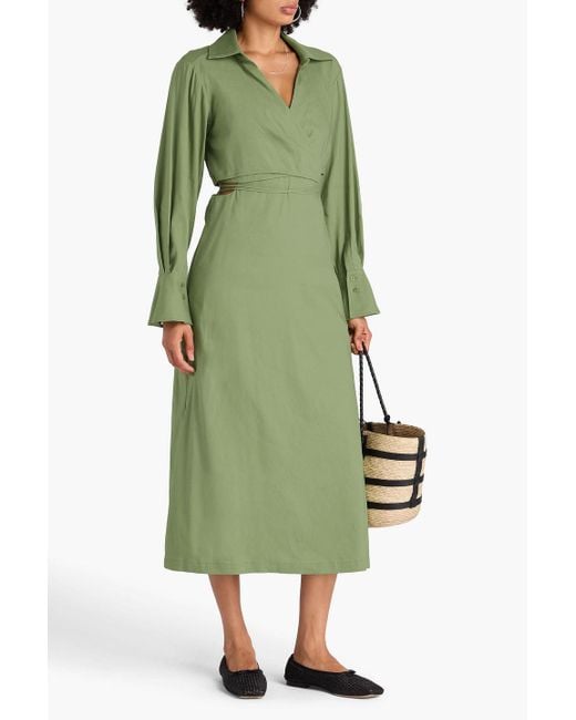 Jonathan Simkhai Green Giulia Convertible Wrap-Effect Cutout Linen-Blend Midi Dress