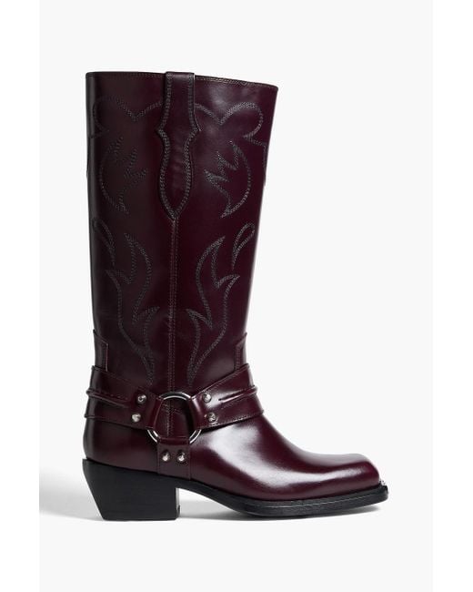 Sandro Purple Embroidered Leather Cowboy Boots