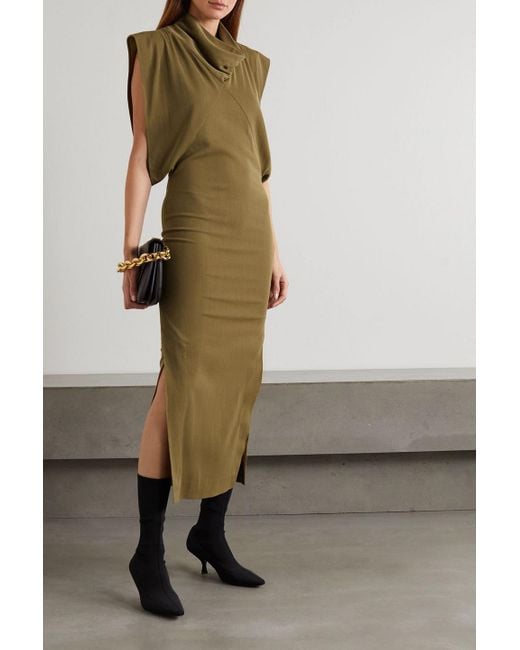 Petar Petrov Green Avis Draped Twill Midi Dress