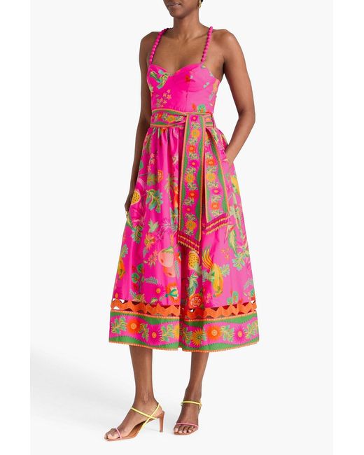 Farm Rio Pink Cutout Floral-Print Cotton-Poplin Midi Dress