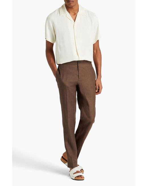 Sandro Brown Slim-fit Linen Pants for men