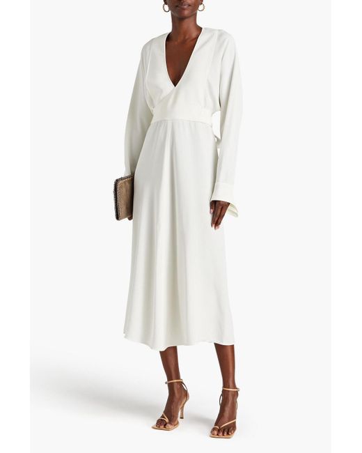 Victoria Beckham White Wrap-effect Pleated Crepe Midi Dress