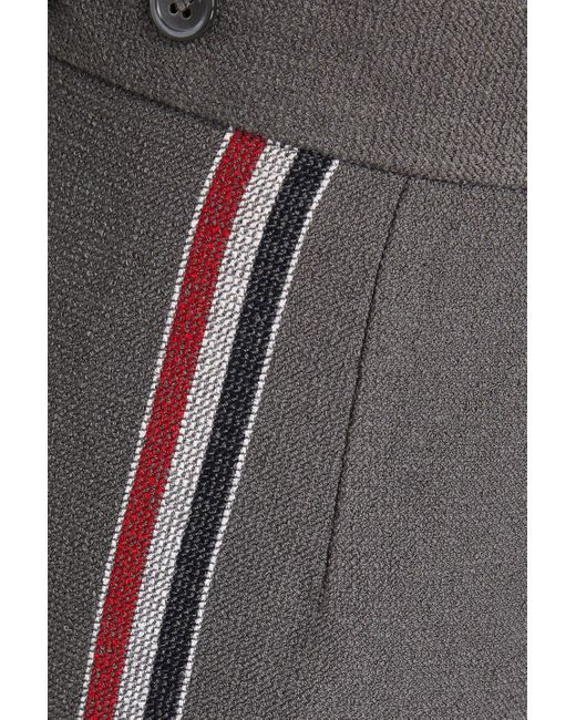 Thom Browne Gray Cropped Striped Cotton-blend Bouclé Slim-leg Pants