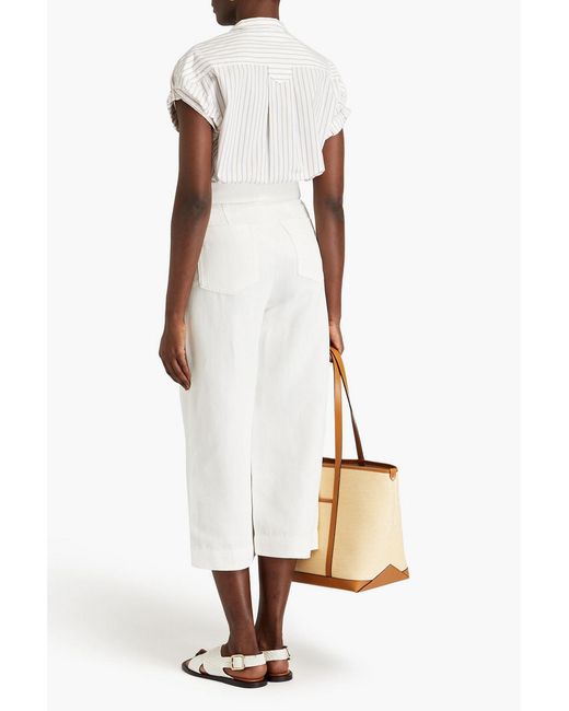 Vince White Cotton And Linen-blend Chambray Culottes