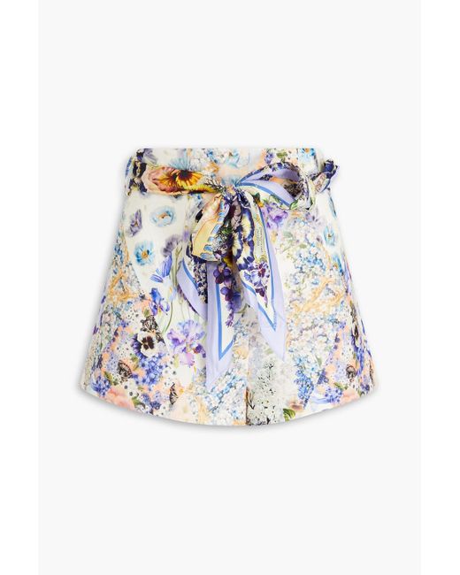 Zimmermann White Floral-print Linen-canvas Shorts