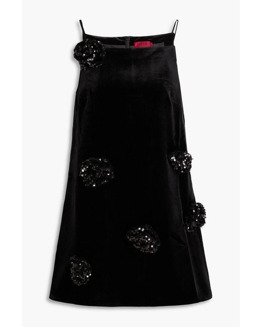 LEO LIN Black Leia Sequin-Embellished Velvet Mini Dress