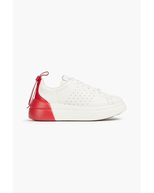 Red(v) Red Perforated Two-tone Leather Platform Sneakers