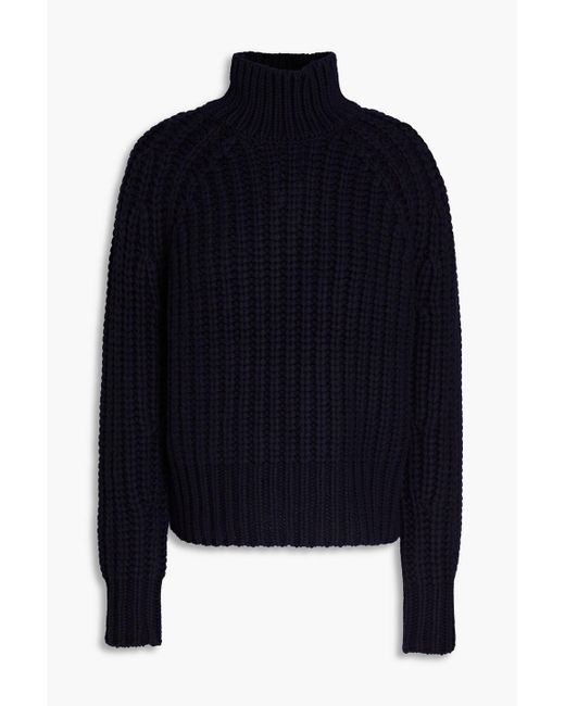 Vince Blue Ribbed Wool And Cashmere-blend Turtleneck Sweater