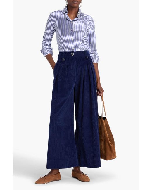Farm Rio Blue Cotton-corduroy Wide-leg Pants
