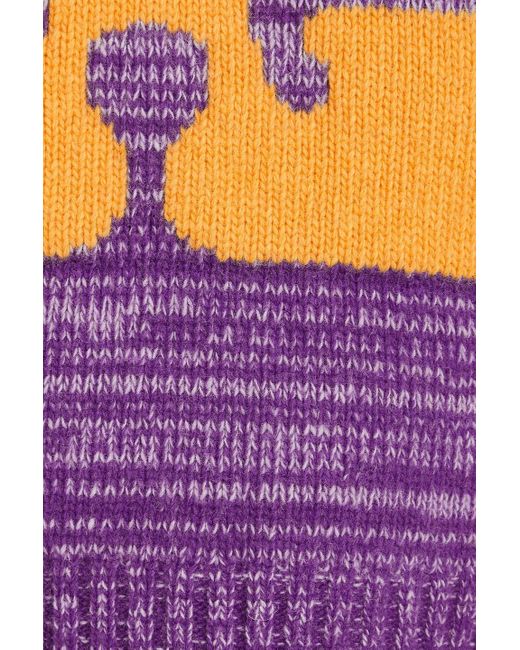 Ganni Purple Cropped strickweste mit intarsienmuster
