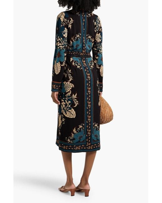 Farm Rio Black Midi-wickelkleid aus crêpe mit floralem print