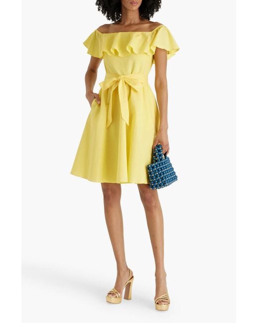 Mikael Aghal Yellow Minikleid aus einer baumwoll-leinenmischung mit rüschen