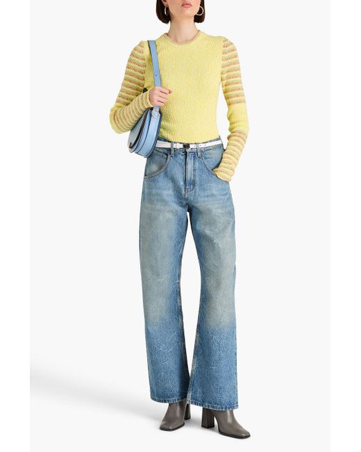 Victoria Beckham Yellow Striped Cotton-blend Sweater