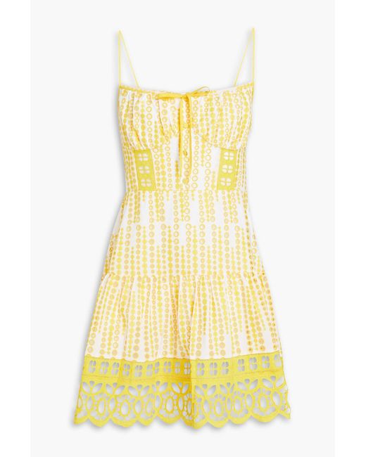 Charo Ruiz Yellow Cordoba Broderie Anglaise Coton-blend Mini Dress