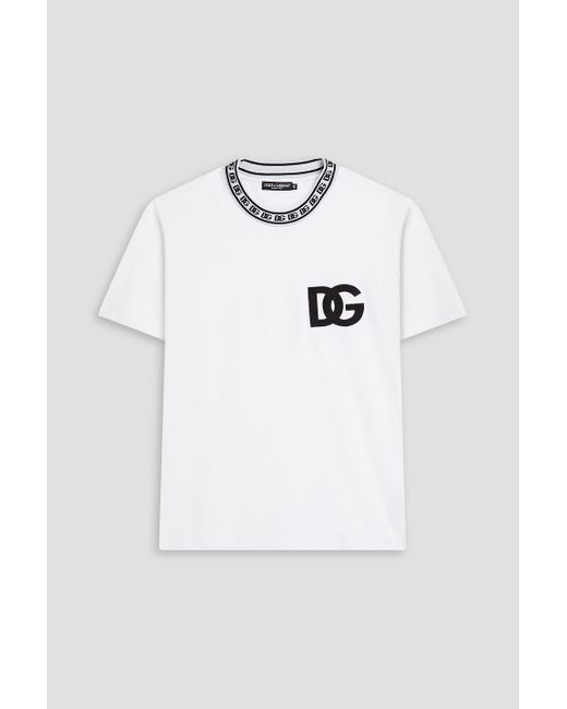 Dolce & Gabbana Gray Jacquard-trimmed Cotton-jersey T-shirt for men