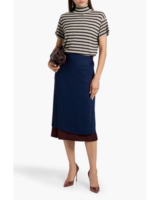 Brunello Cucinelli Gray Metallic Striped Cashmere-Blend Turtleneck Top