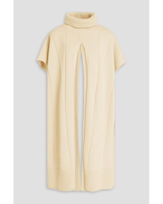 Joseph Natural Ribbed Merino Wool Turtleneck Poncho