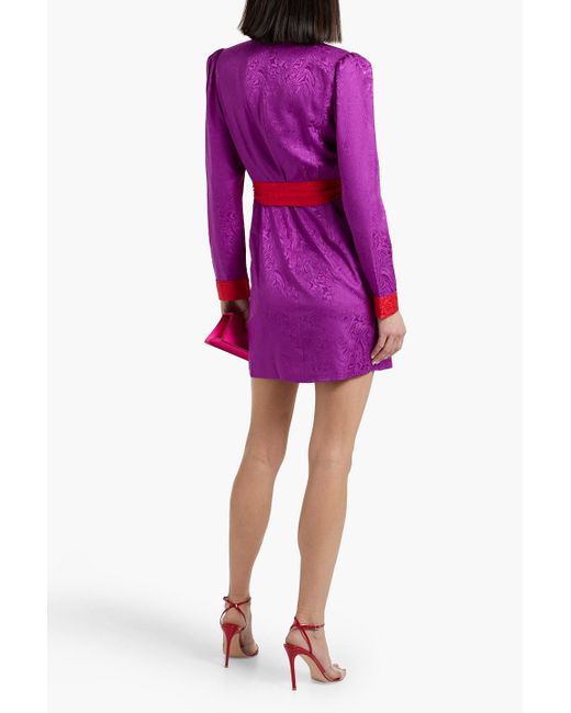Saloni Pink Bibi Wrap-Effect Cotton-Blend Jacquard Mini Dress