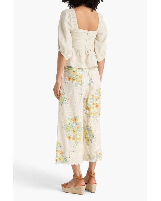 Casa Raki Natural Idra Gathered Linen Top