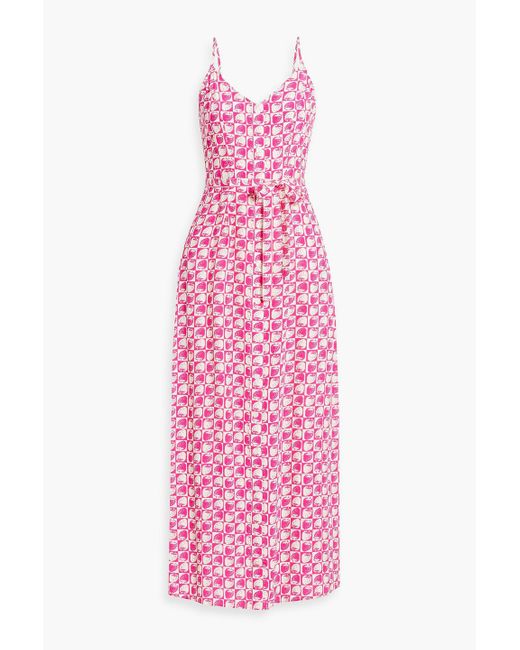 HVN Pink Josephine Button-Detailed Crepe Maxi Dress