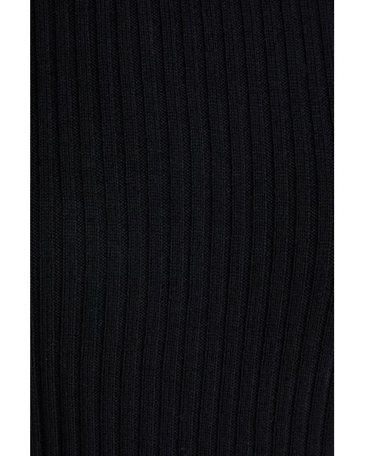 Ganni Blue Ribbed Merino Wool Turtleneck Top