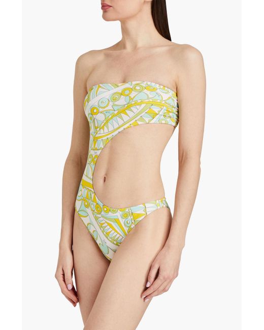 Emilio Pucci Yellow Cutout Printed Bandeau Swimsuit